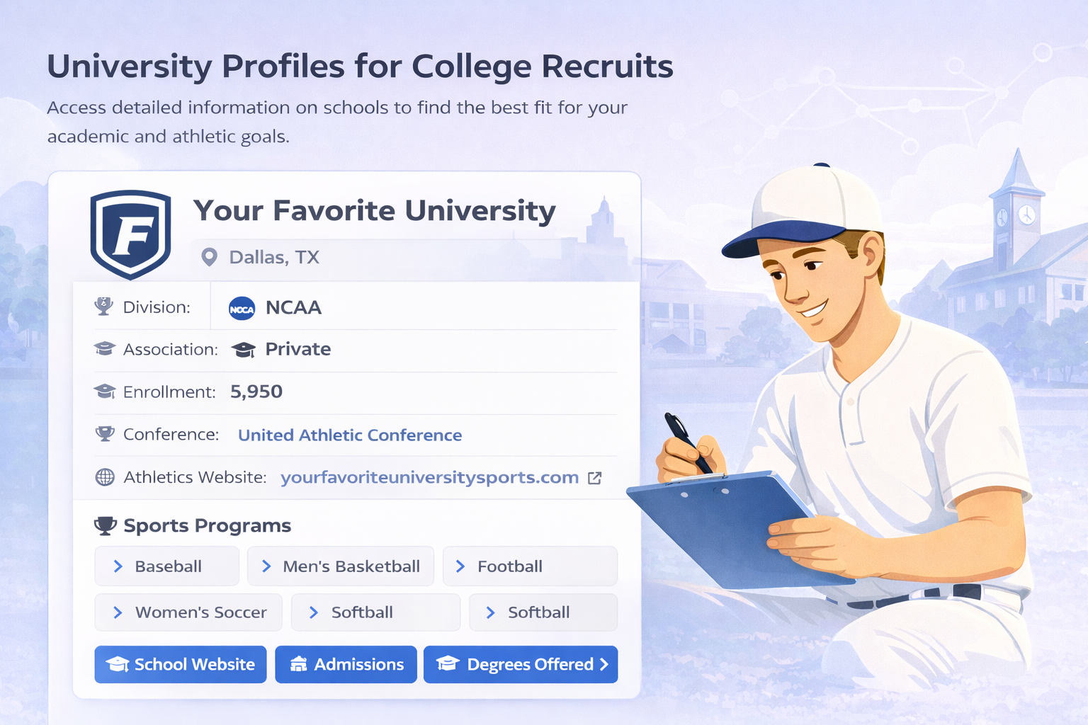 School card showing comprehensive college information